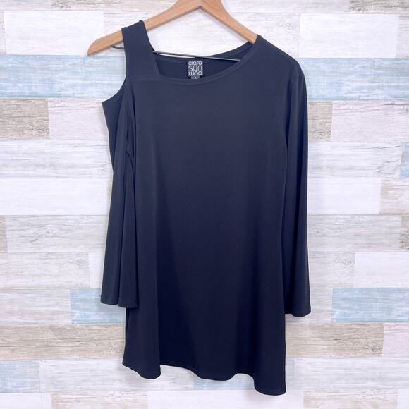 Clara Sun Woo Asymmetric Cold Shoulder Longline Blouse Black Womens Small - Picture 1 of 7
